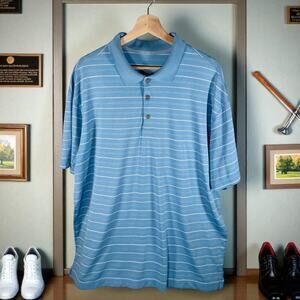 Nike Golf Men's XXL Blue & White Striped Performance Polo Shirt Athleisure READ